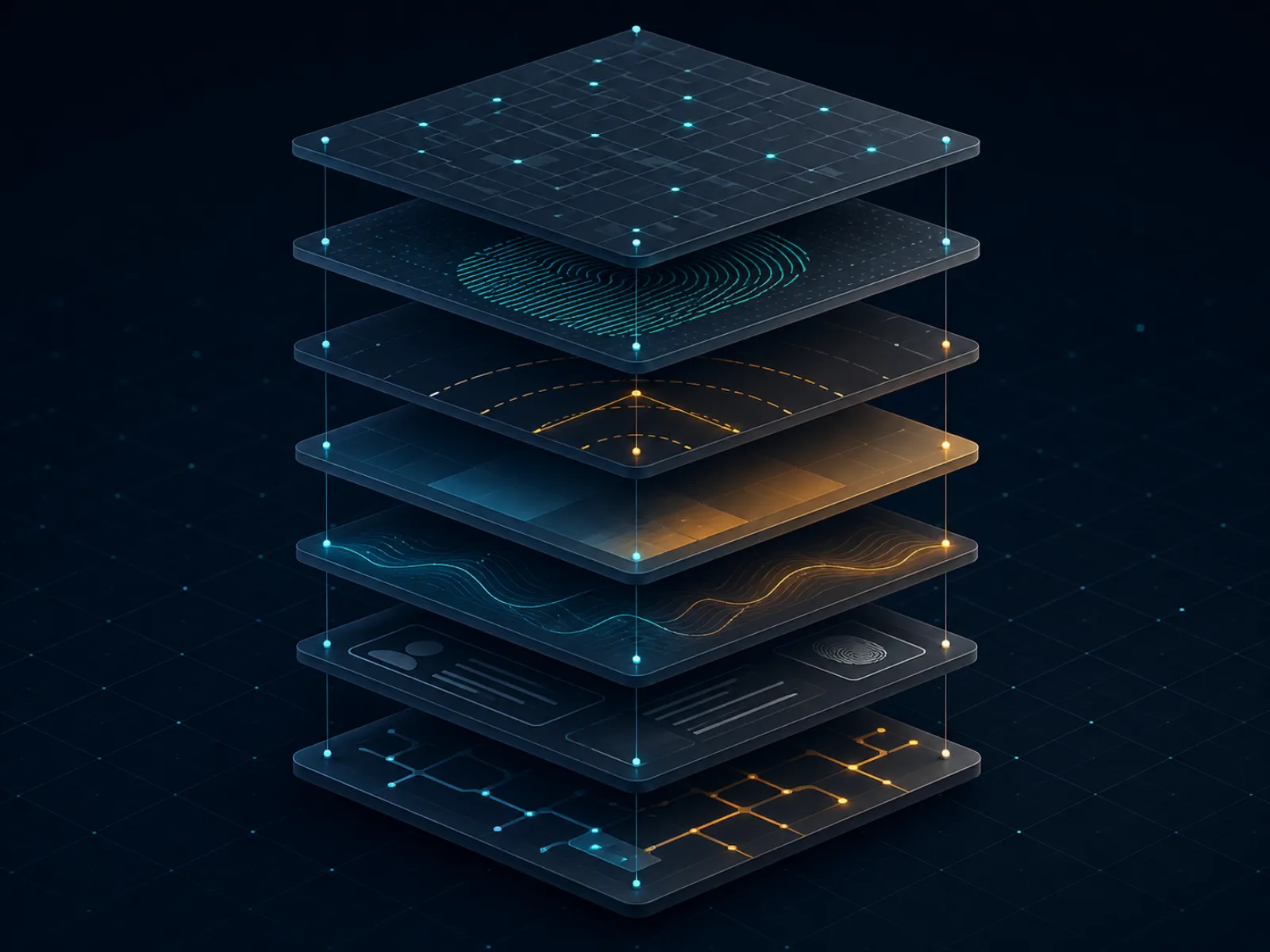 Stack of seven thin layers each representing a different geolocation signal