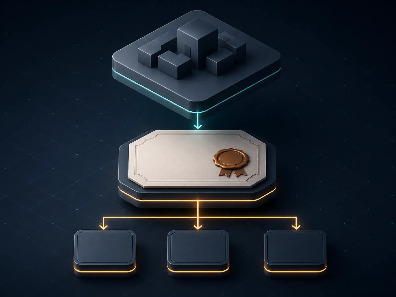 Three-tier stacked diagram from parent group to licence holder to brand tiles