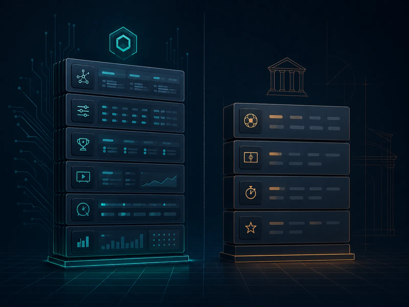 Two side-by-side stacked panels comparing esports-native and traditional sportsbook operators