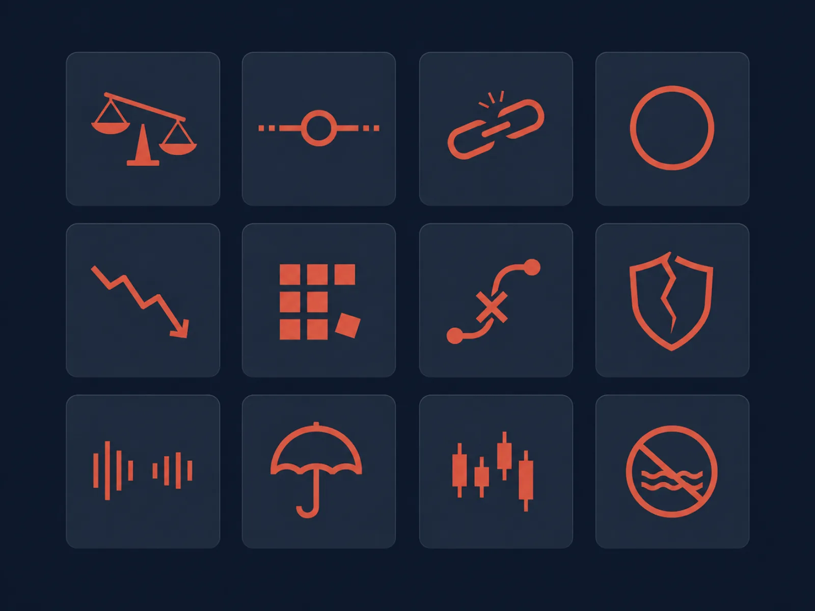Three by four grid of twelve abstract warning pictograms